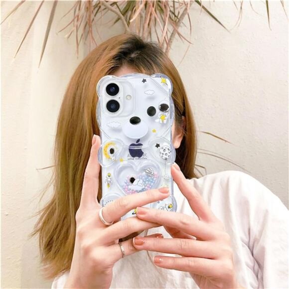Kawaii iPhone 16 15 14 13Clear 3D Bear Shockproof Phone Case - Picture 5 of 6